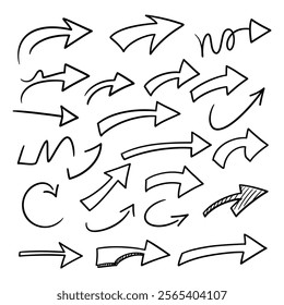 A set of Hand drawn arrow direction doodle with white background