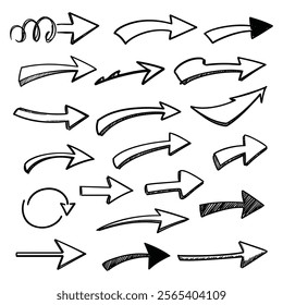 A set of Hand drawn arrow direction doodle with white background