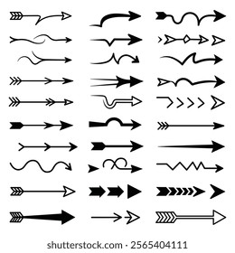 A set of Hand drawn arrow direction doodle with white background