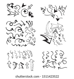 set of hand drawn arrow doodle on white background