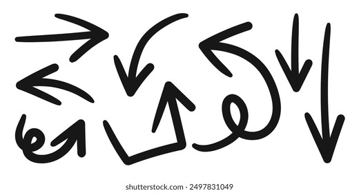 Conjunto de iconos de marca de doodle de flecha dibujada a mano Vector.