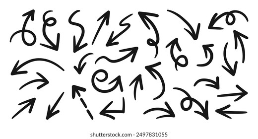 Set of Hand drawn arrow doodle mark icons vector.