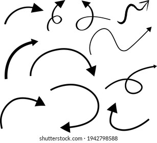 Set of hand drawn arrow doodles on white background illustration