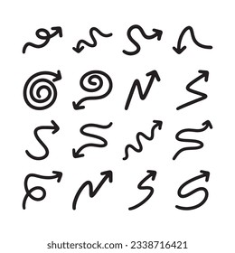 Conjunto de doodles de flecha dibujados a mano sobre fondo blanco