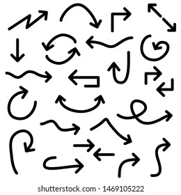 Set of hand drawn arrow icon. Vector black arrows collection.