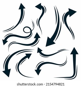 Set of hand drawn arrow icon set isolated on white background. Doodle vector illustration.