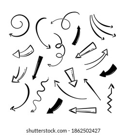 conjunto de diseño de ilustración de flecha dibujada a mano, varios vectores de símbolos de flecha únicos