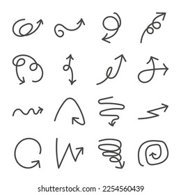 Set of Hand drawn Arrow Outline Icon. Editable Stroke. Isolated on White Background. Vector Eps10