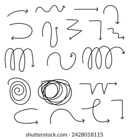 conjunto de garabato de flecha dibujado a mano, grunge aislado sobre fondo blanco