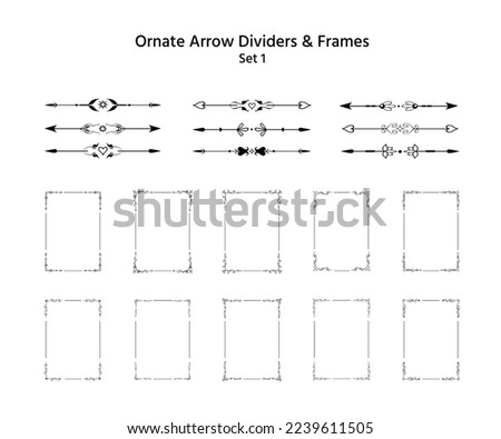 Set of hand drawn arrow text dividers, calligraphic vignettes. Elegant retro lines, frames, paragraph separators, page decoration. Editable romantic design elements for prints