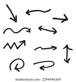 Set of hand drawn arrow vector. Design elements for your next project. Black arrows isolated on a white background.