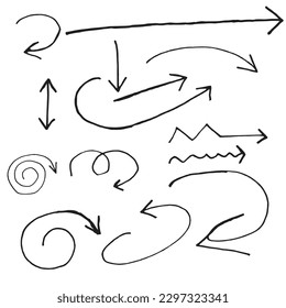 Set of hand drawn arrow vector. Design elements for your next project. Black arrows isolated on a white background.