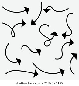 Set of hand drawn arrow. Vector sketch. Draw arrow element. Isolated vector. Arrow icon. Doodle line arrow for business infographic. Vector illustration. Eps file 143.