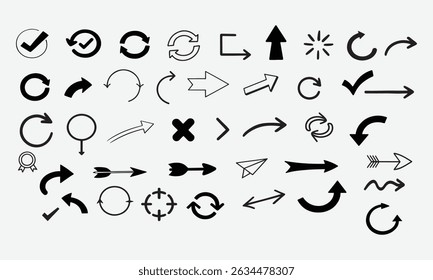 Set of Hand Drawn Arrow Vector Icons Line and black Styles on White Background