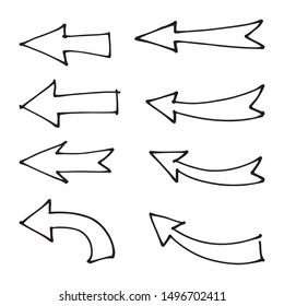 Set of hand drawn arrows. Arrow doodles collection.