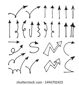 Set of hand drawn arrows. Arrow doodles collection.