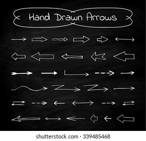 Set of hand drawn arrows. Chalk board texture may be used separetely. Vector illustration