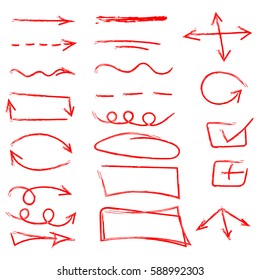 set of hand drawn arrows, circle and squares for highlighting text.