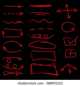 set of hand drawn arrows, circle and squares for highlighting text
