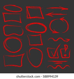 set of hand drawn arrows, circle and squares for highlighting text