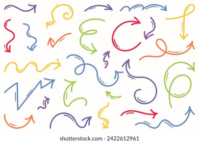 Set of hand drawn arrows with curvy lines.