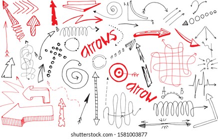 Set of hand drawn arrows of different shapes and directions. Vector arrows. Design elements. Infographic elements. 