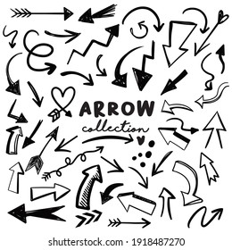 Set of hand drawn arrows of different shapes and directions Vector