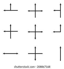 Set of hand drawn arrows. Arrows in different directions with turns. Pointer movement.