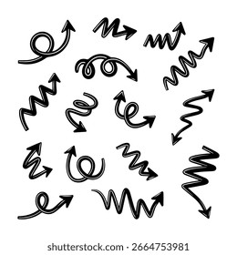 set of hand drawn arrows with different shape pareasis, Arrow doodle illustration.