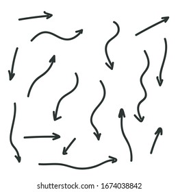 Set of hand drawn arrows. Arrows doodle set