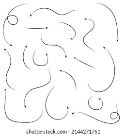 Conjunto de flechas dibujadas a mano en estilo doodle. Ilustración del vector aislada en fondo blanco