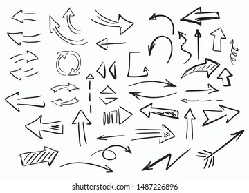 Set of hand drawn arrows. Doodles illustration.