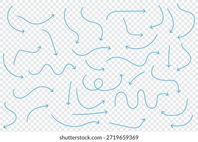 conjunto de flechas dibujadas a mano, y dibujo de marcador de flecha negra grunge aislado fondo png transparente, Plantilla de diseño o maqueta, y Ilustración vectorial dibujada de un pincel
