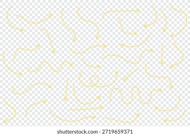 conjunto de flechas dibujadas a mano, y dibujo de marcador de flecha negra grunge aislado fondo png transparente, Plantilla de diseño o maqueta, y Ilustración vectorial dibujada de un pincel