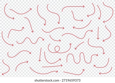 conjunto de flechas dibujadas a mano, y dibujo de marcador de flecha negra grunge aislado fondo png transparente, Plantilla de diseño o maqueta, y Ilustración vectorial dibujada de un pincel