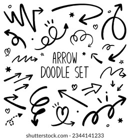 Set of hand drawn arrows element vector. Sketch doodle style. Illustration isolated on white background.