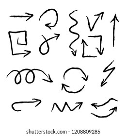 Set of hand drawn arrows for highlighting text. Marker elements, highlighter elements, arrows, brush lines.