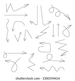 Set of hand drawn arrows for highlighting text. Marker elements, highlighter elements,  arrows, brush lines.