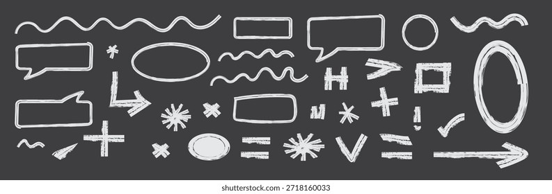 Conjunto de flechas dibujadas a mano, iconos, burbuja de discurso. Símbolos sociales. doodle bosquejo sobre un fondo blanco. Ilustración vectorial Diseño gráfico Elementos	