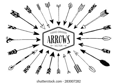 Set of hand drawn arrows. Ink illustration.