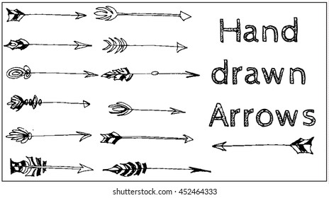 Set of hand drawn arrows. Ink illustration. Vector objects.