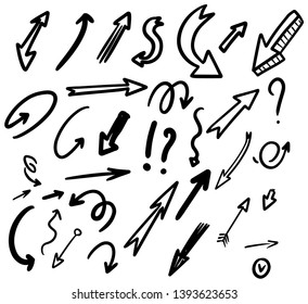 Set of hand drawn arrows isolated on white background. Design element for poster, card, banner, infographic. Vector illustration