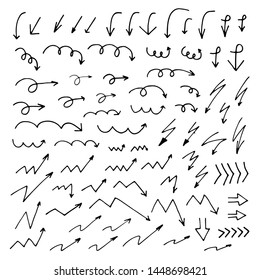 Set of hand drawn arrows isolated on white background