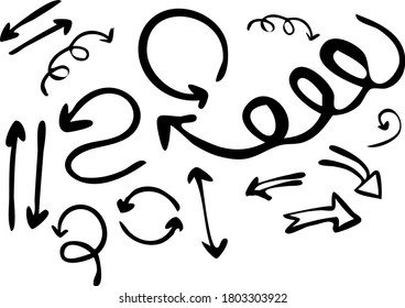 Set of hand drawn arrows isolated on white background. Vector illustration.