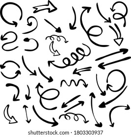 Set of hand drawn arrows isolated on white background. Vector illustration.