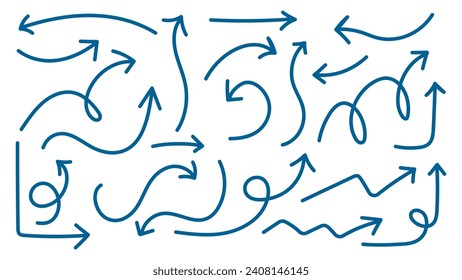 Set of hand drawn arrows isolated on white background. Vector illustration.