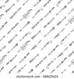 Set of hand drawn arrows isolated on white background. Seamless pattern. Vector.