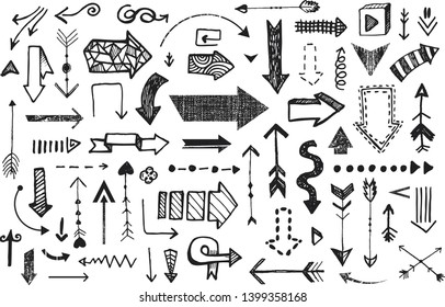 Veсtor set of hand drawn arrows. llustration of doodle Sketch Handmade Arrow Set 