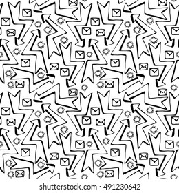 Set of hand drawn arrows. Monochrome vector seamless pattern.