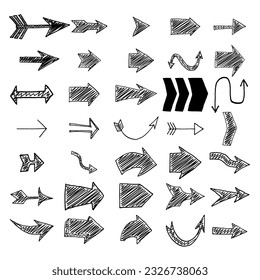 Set of hand drawn arrows on white background. Design element in vector